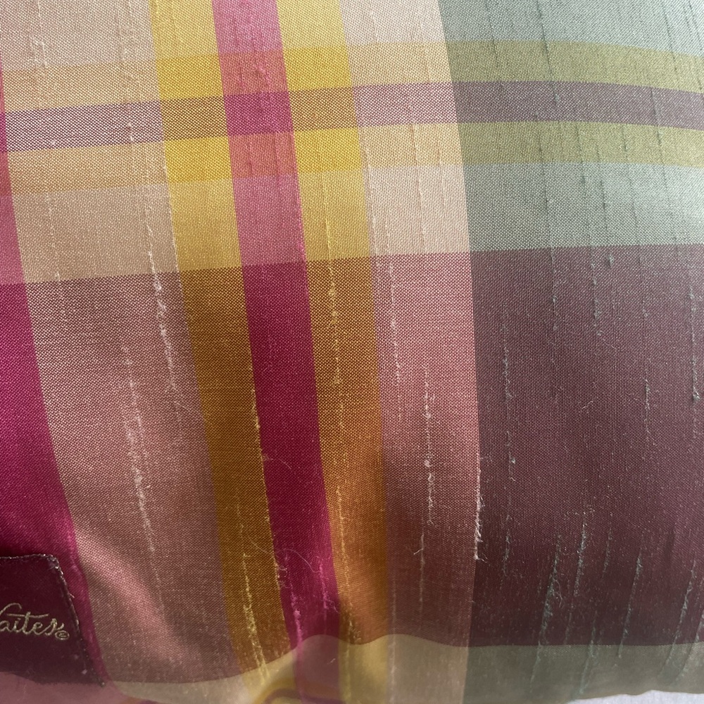 Raymond Waites Pillow Raw Silk Pink & Green Plaid Decorative Preppy - Picture 6 of 6
